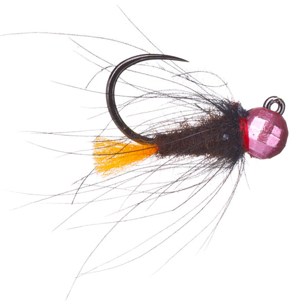 Superflies Tungsten Nymphe Black CDC Orange Tail Jig