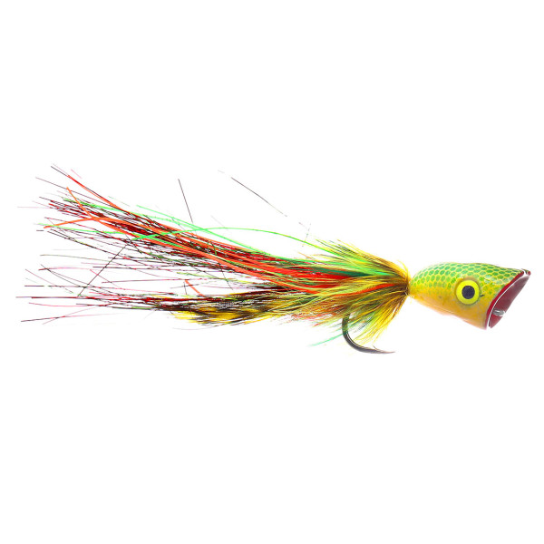 Superflies Double Barrel Big Predator Popper Gamakatsu SL12S #6/0 Green & Yellow