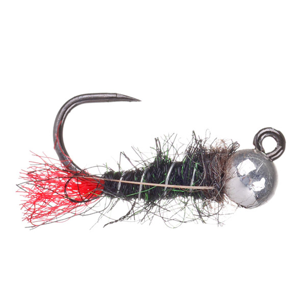 adh-fishing Tungsten Jig Nymphe Black Red Tag Silver on AHREX by Superflies