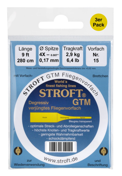 Prämie Stroft GTM Vorfach Tapered Leader 9 ft 0,17 mm 3er Pack