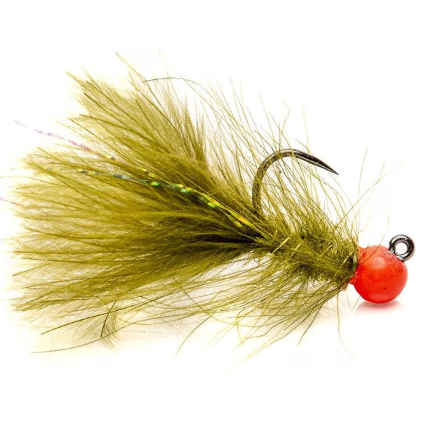 Superflies Tungsten Nymphe CDC Jig Leech Olive Hot Head