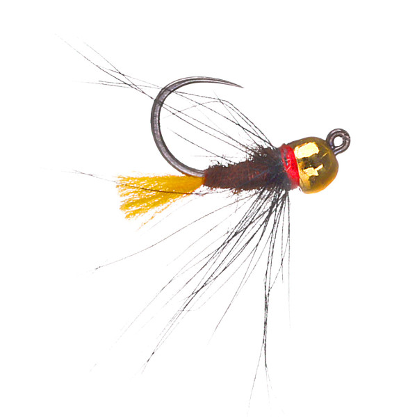 Superflies Tungsten Nymphe Black CDC Orange Tail Jig #14 Gold Beat